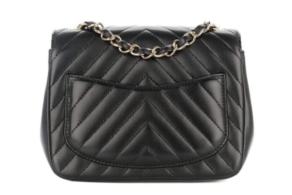 Vintage chanel mini square black chevron lambskin champagne hardware for sale - Image 4
