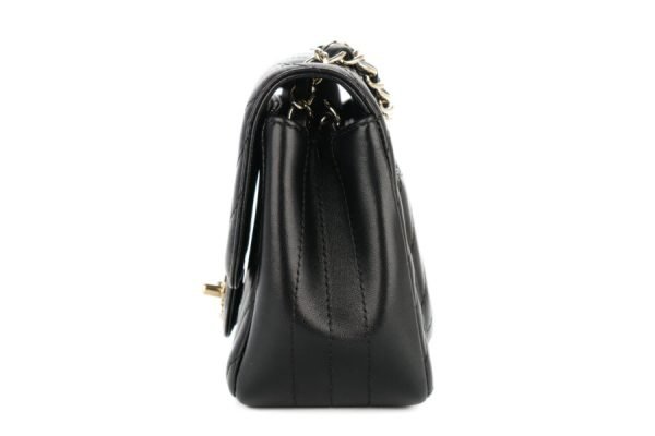 Vintage chanel mini square black chevron lambskin champagne hardware for sale - Image 5