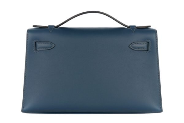 Hermès Kelly Pochette Bleu De Prusse Swift Palladium Hardware - Image 4