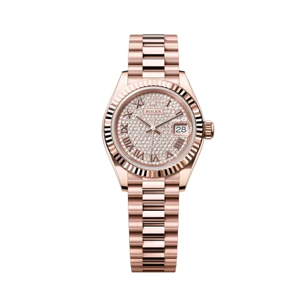Rolex Lady Datejust 279175 0023 Diamond Paved Dial President Everose Gold Watch